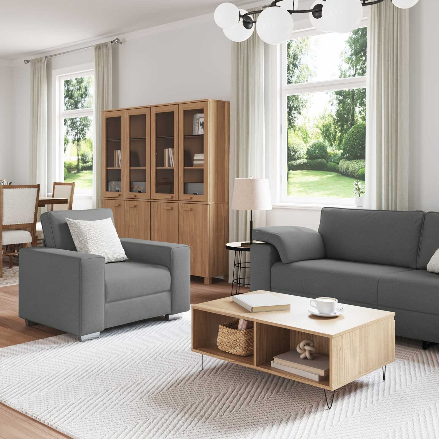 Kanapé 3 pcs Sötétszürke 219 x 80 x 82 cm Lábbal kevert anyag