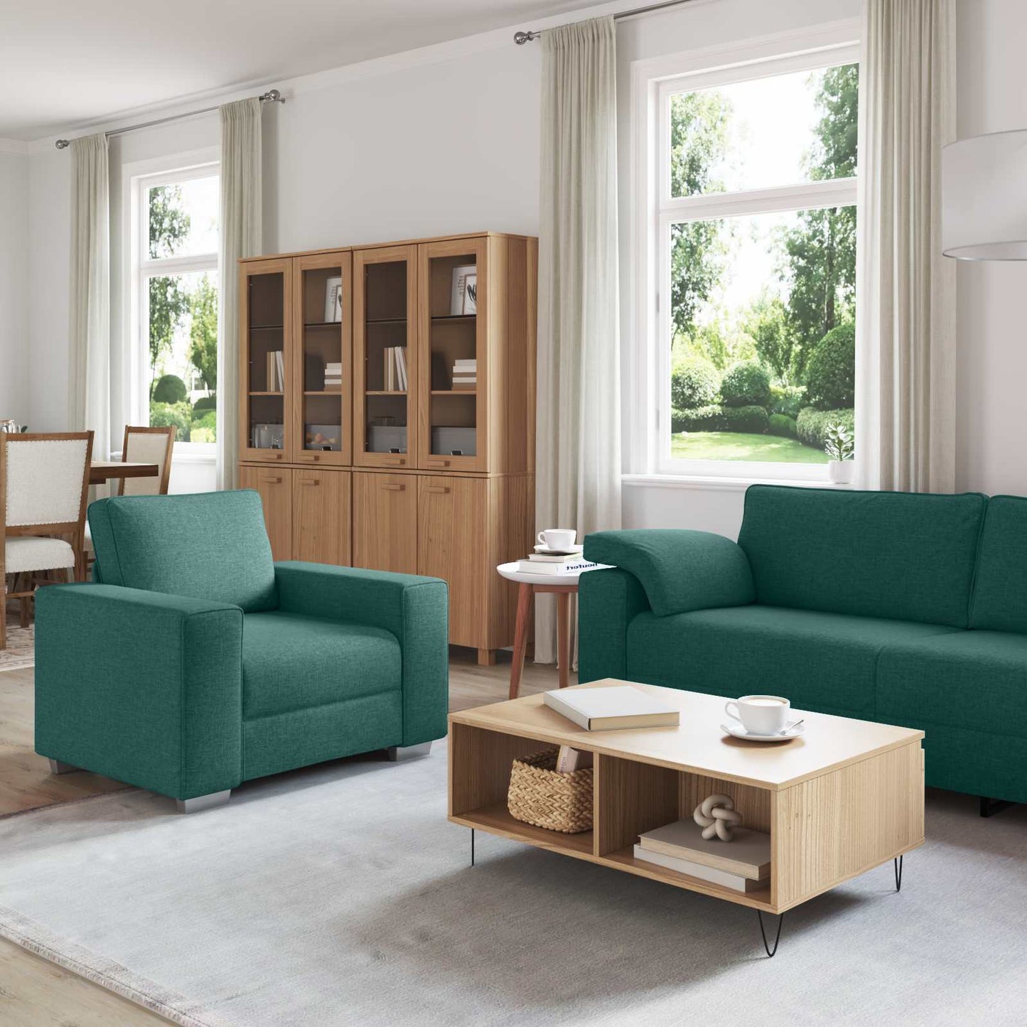 Kanapé 3 pcs Sötétzöld 219 x 80 x 82 cm Lábbal kevert anyag