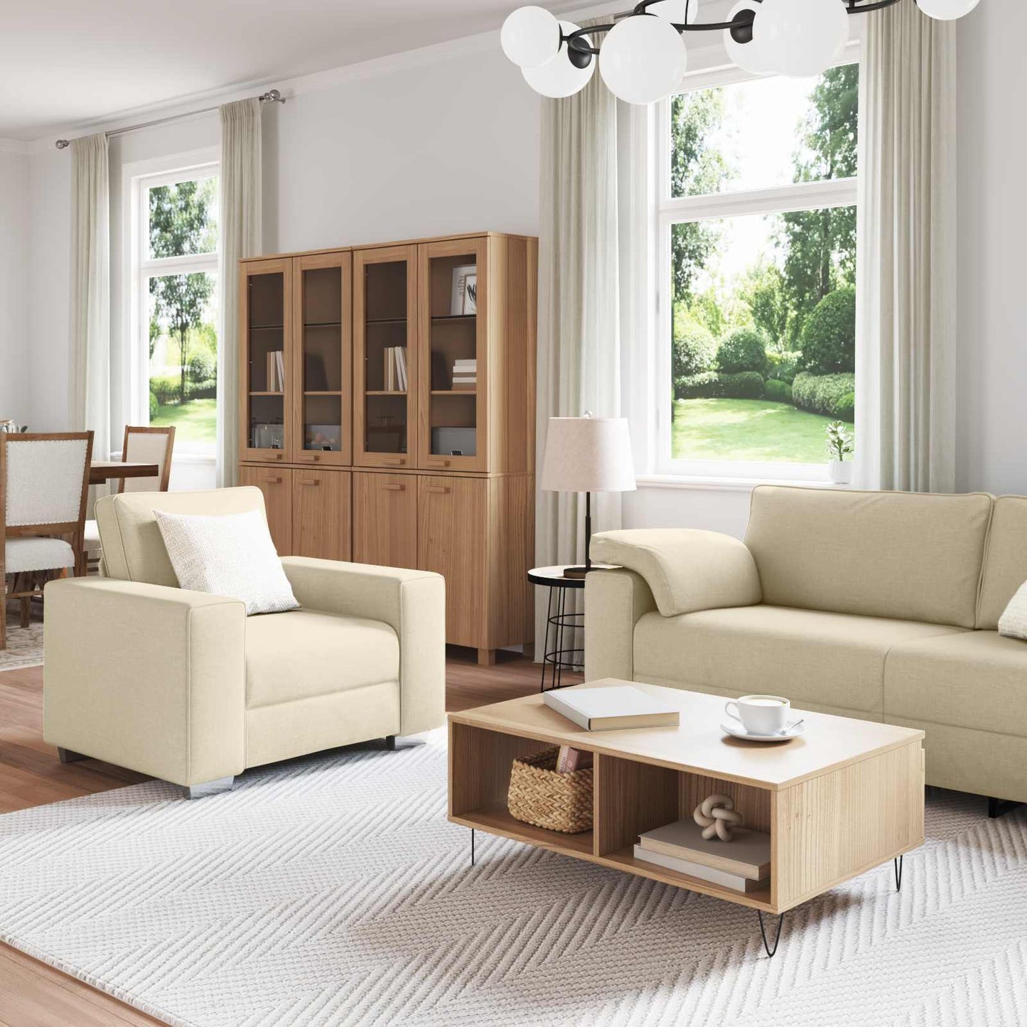 Kanapé 3 pcs Krém 219 x 80 x 82 cm Lábbal kevert anyag