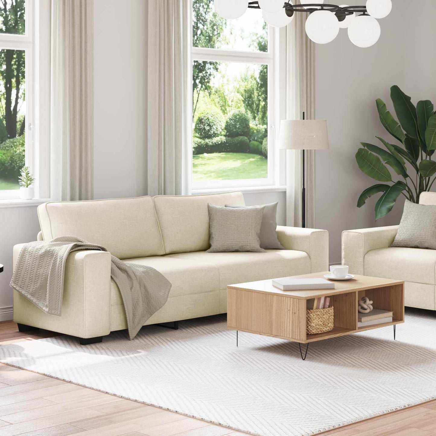 Kanapé 2 pcs Bézs 221 x 80 x 82 cm Lábbal kevert anyag