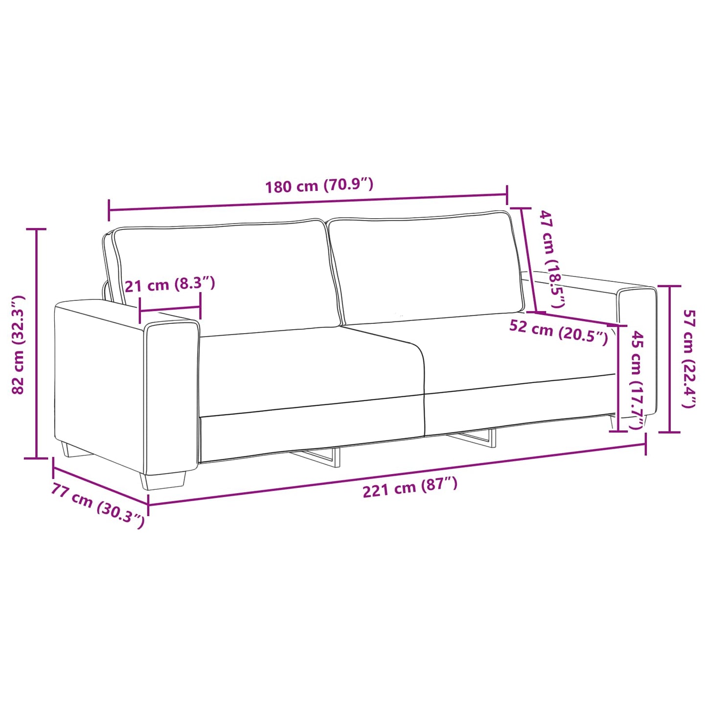 Kanapé 2 pcs Bézs 221 x 80 x 82 cm Lábbal kevert anyag