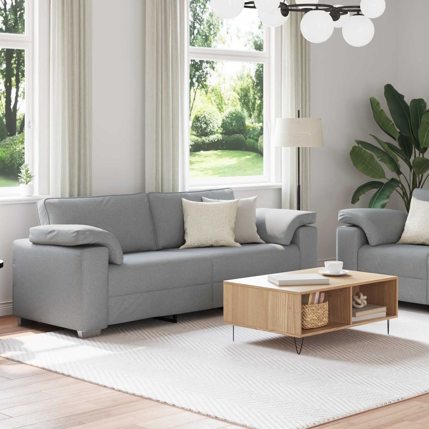 Kanapé 2 pcs Világosszürke 219 x 80 x 82 cm szövet