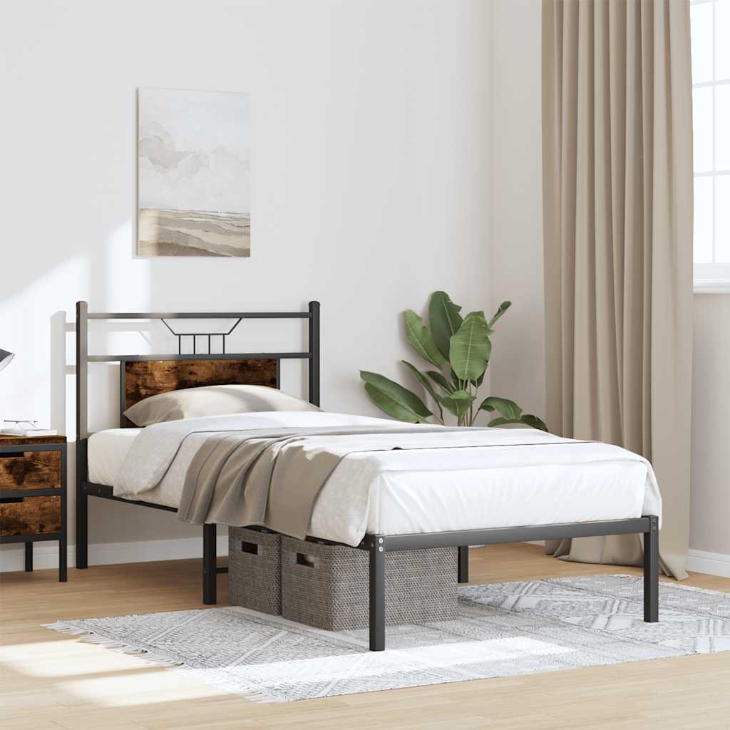 füstös tölgy színű szerelt fa ágykeret matrac nélkül 75x190 cm