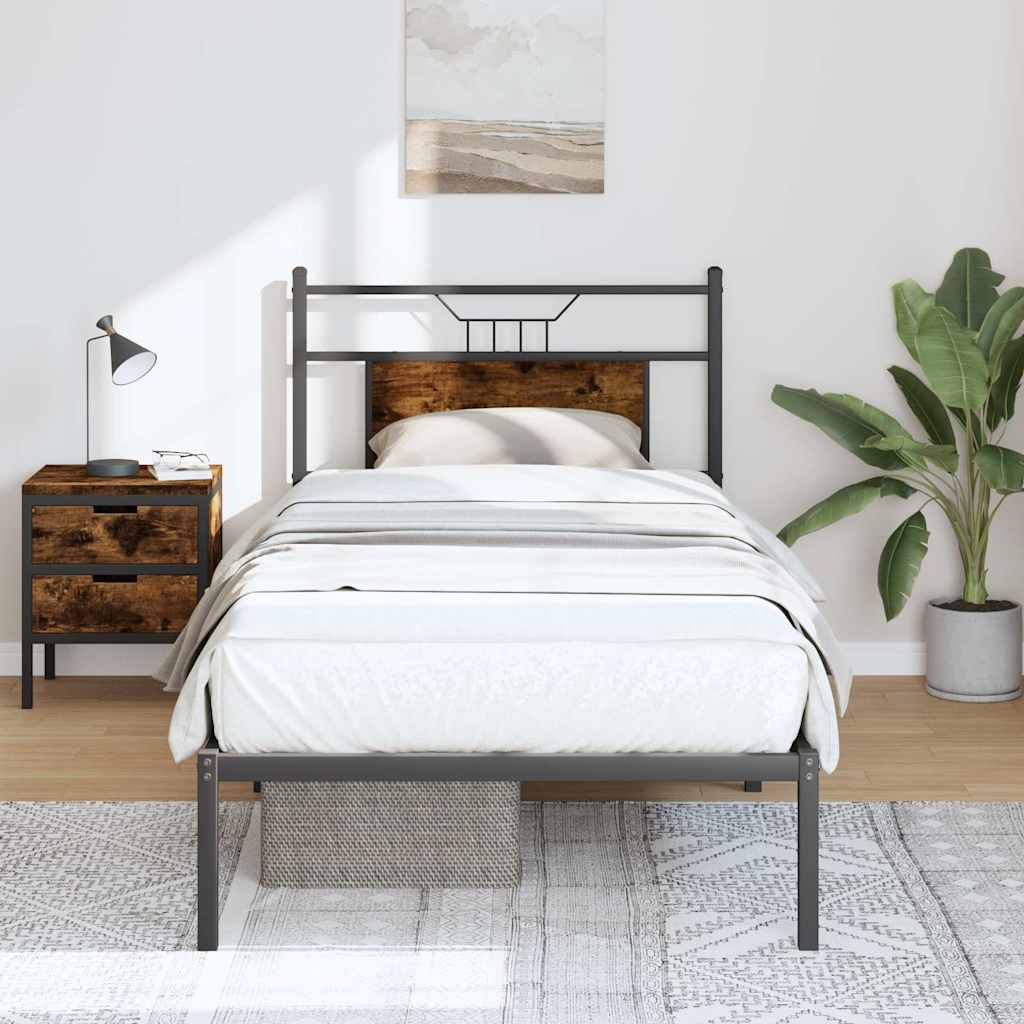 füstös tölgy színű szerelt fa ágykeret matrac nélkül 75x190 cm