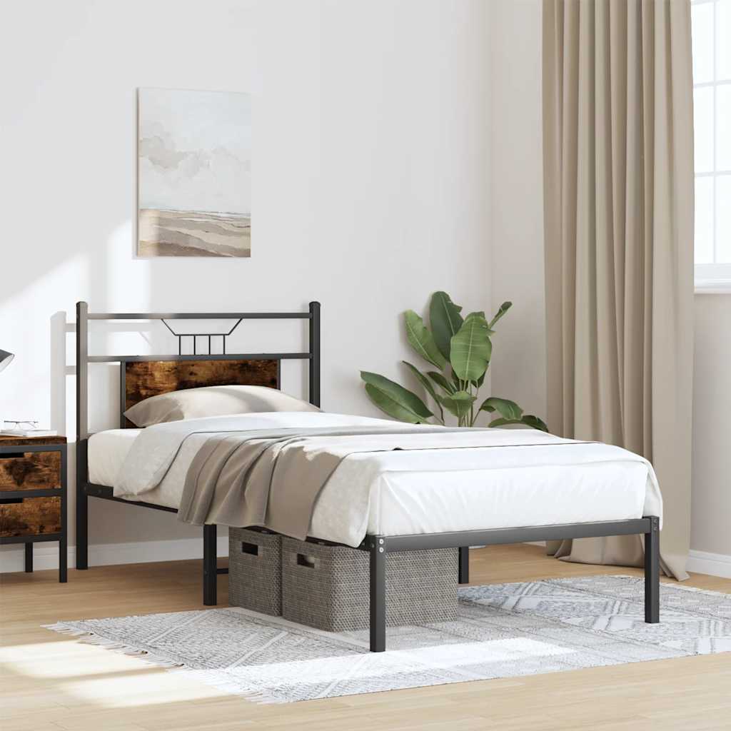 füstös tölgy színű szerelt fa ágykeret matrac nélkül 90x190 cm