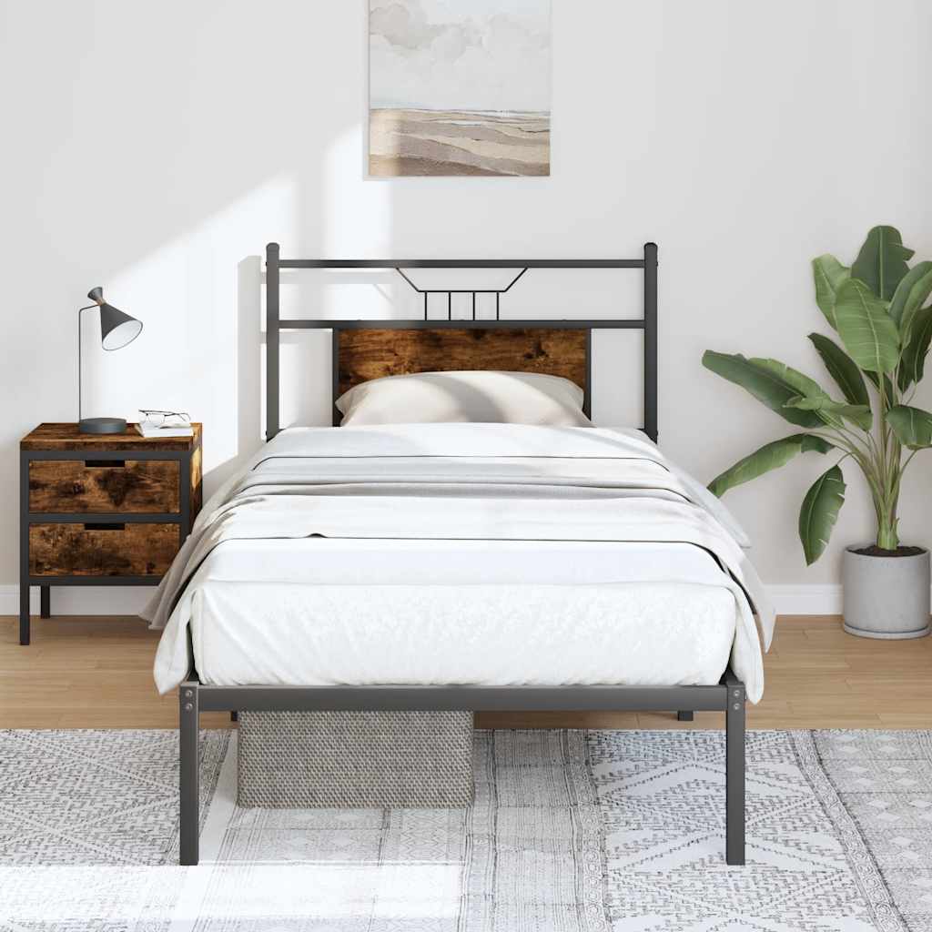 füstös tölgy színű szerelt fa ágykeret matrac nélkül 90x190 cm