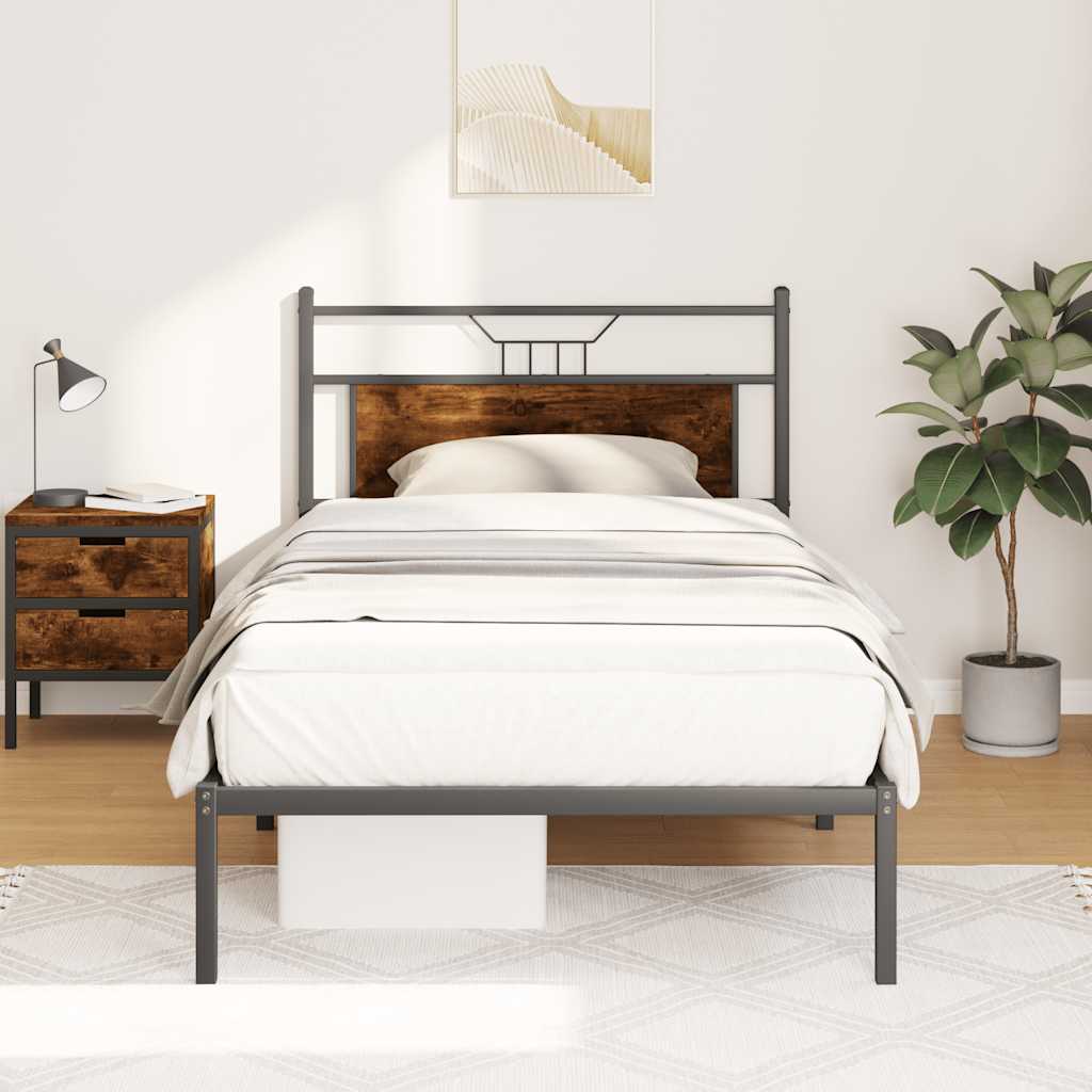 füstös tölgy színű szerelt fa ágykeret matrac nélkül 100x200 cm