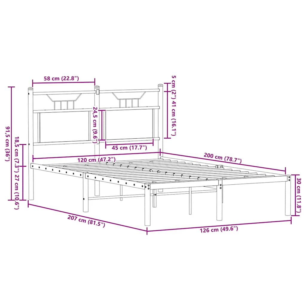 füstös tölgy színű szerelt fa ágykeret matrac nélkül 120x200 cm
