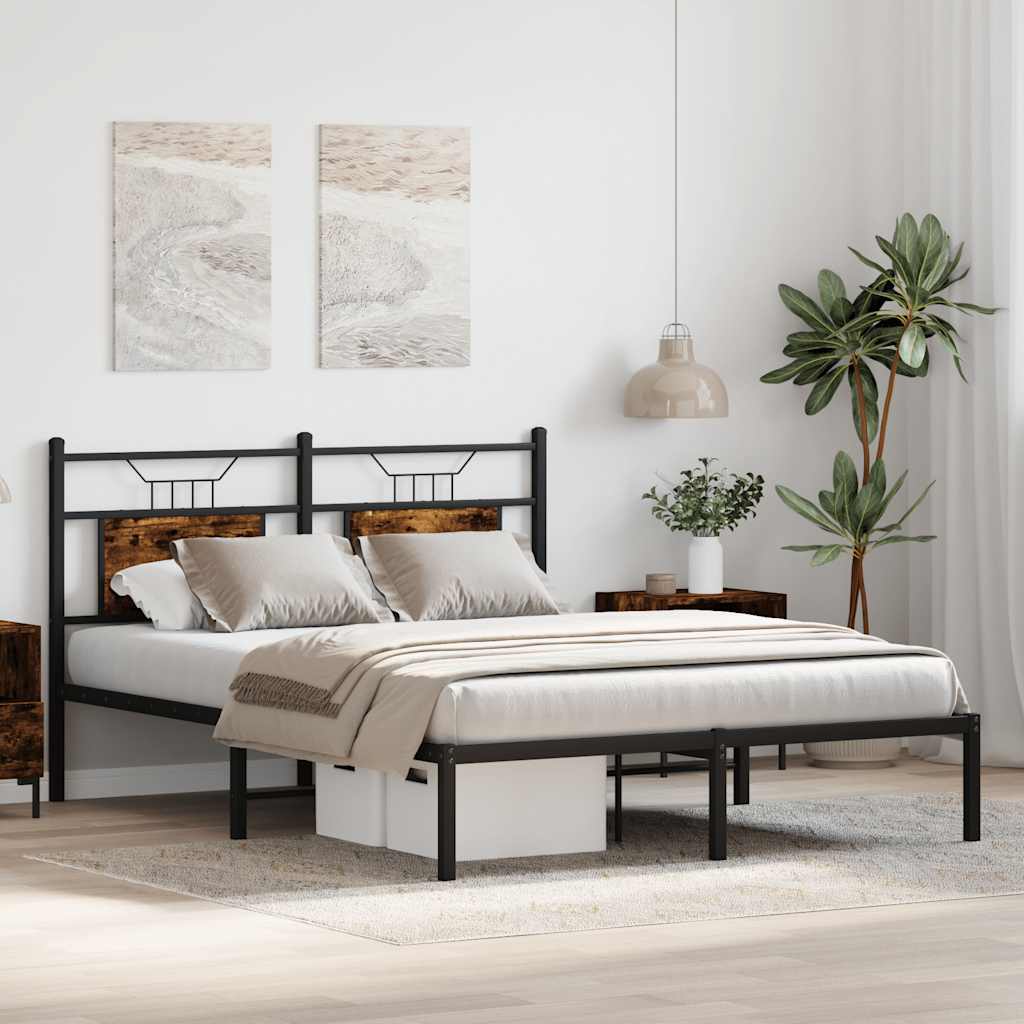 füstös tölgy színű szerelt fa ágykeret matrac nélkül 137x190 cm