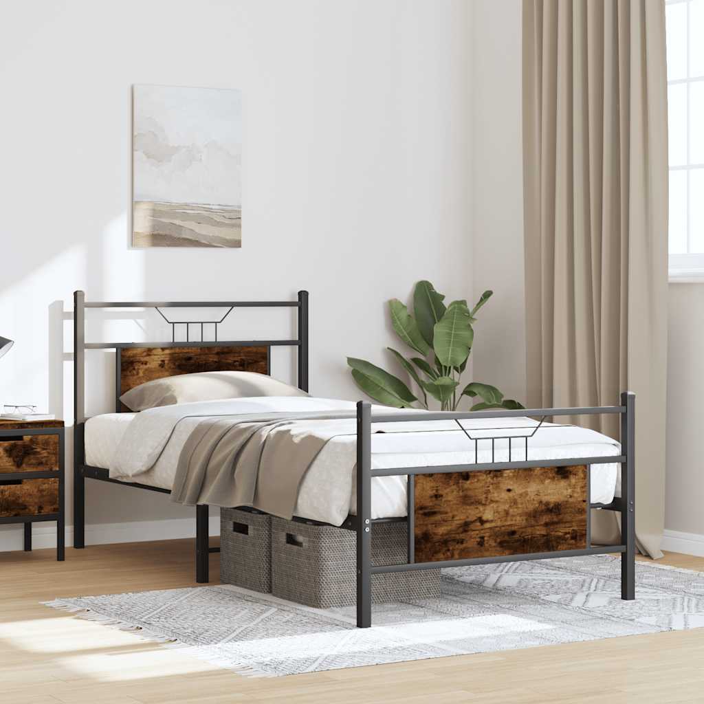 füstös tölgy színű szerelt fa ágykeret matrac nélkül 75x190 cm