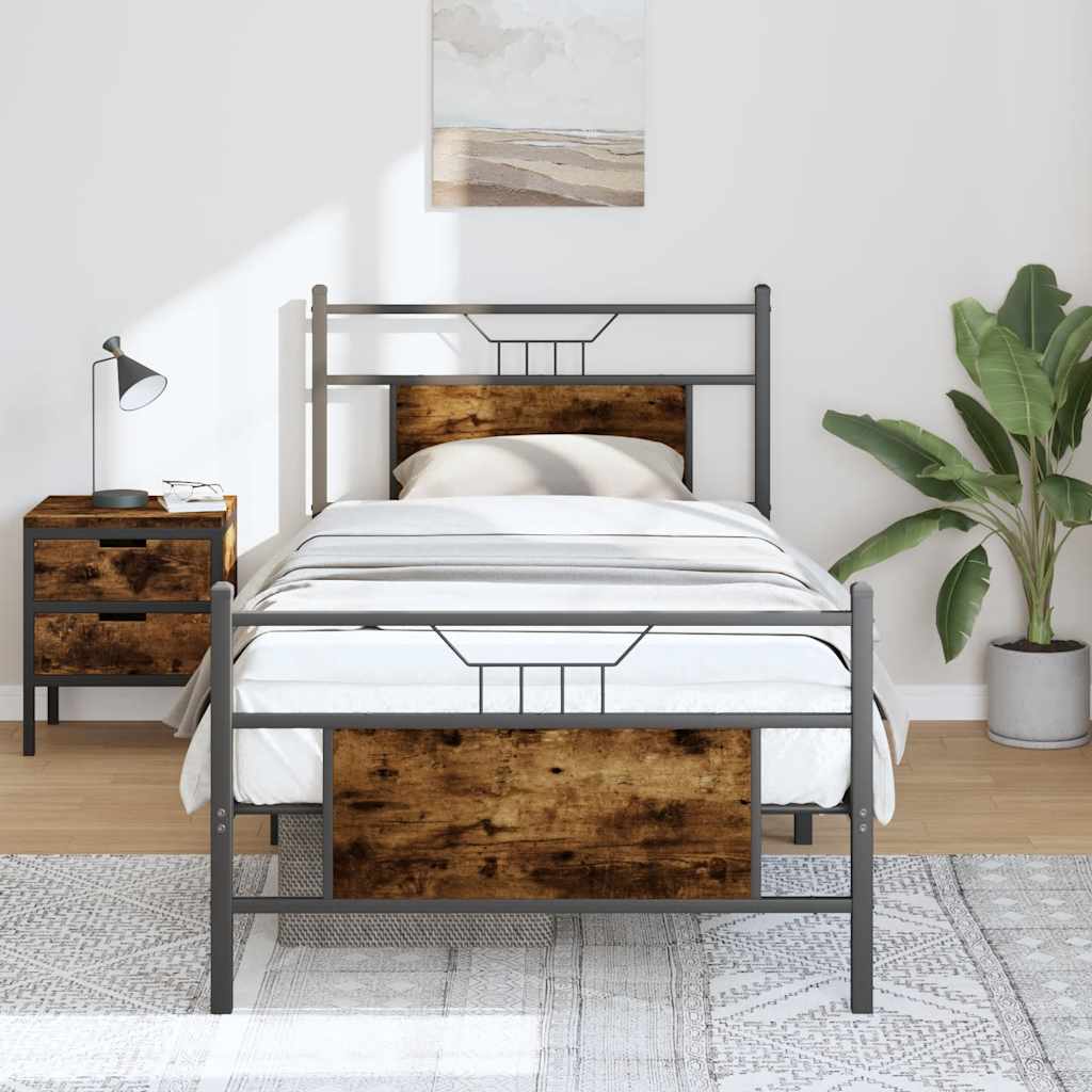 füstös tölgy színű szerelt fa ágykeret matrac nélkül 75x190 cm