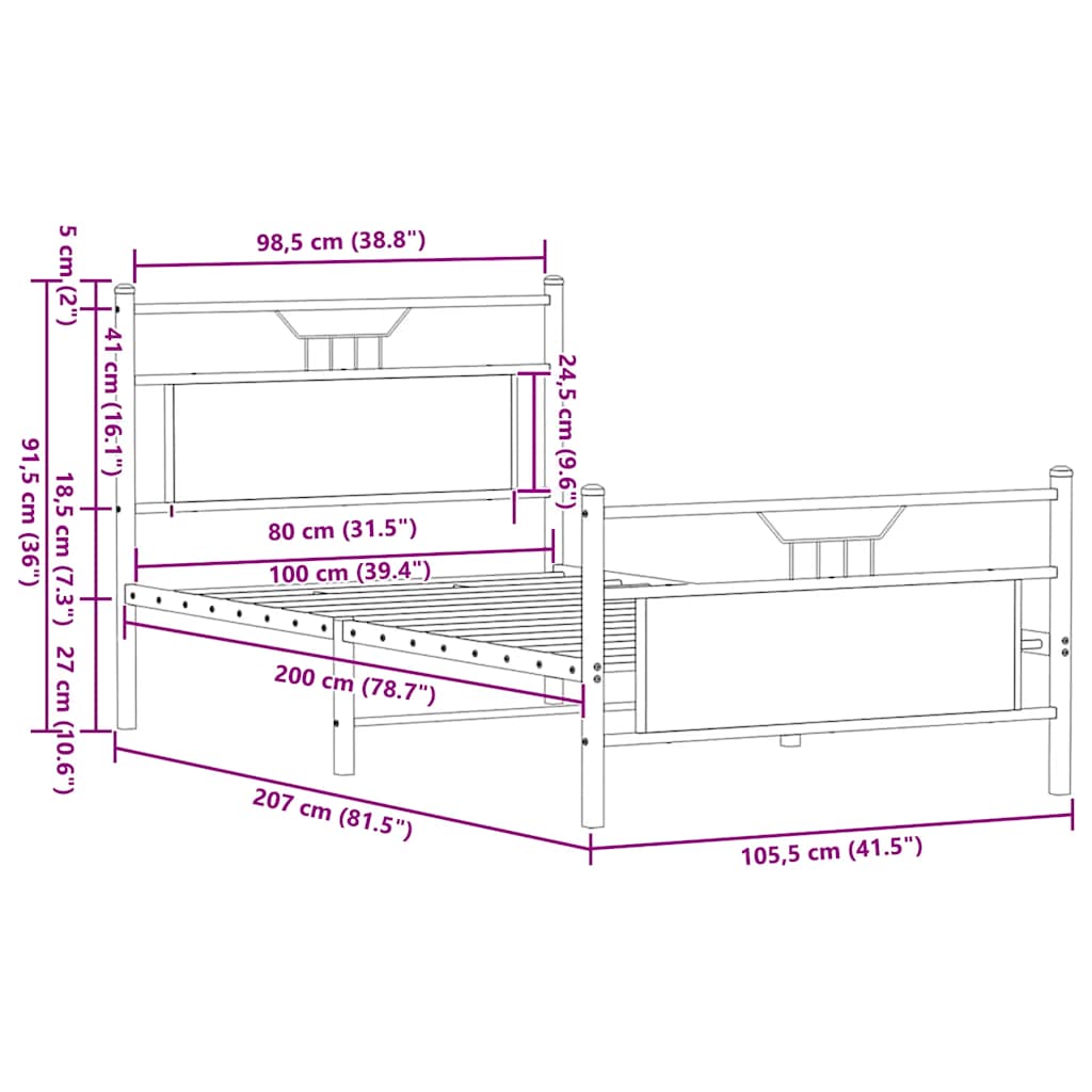 füstös tölgy színű szerelt fa ágykeret matrac nélkül 90x200 cm