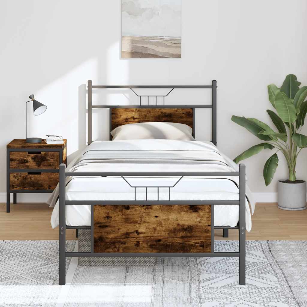 füstös tölgy színű szerelt fa ágykeret matrac nélkül 90x200 cm
