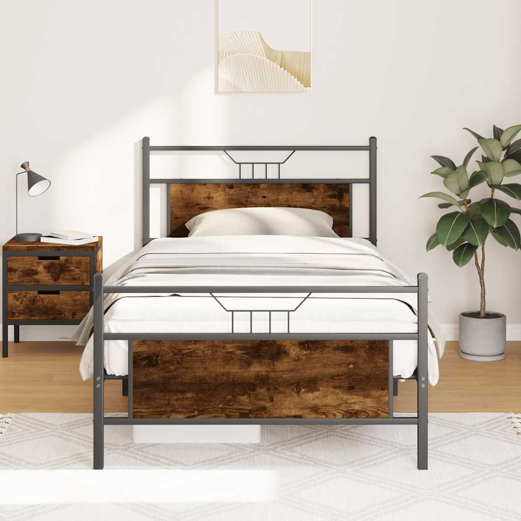 füstös tölgy színű szerelt fa ágykeret matrac nélkül 90x190 cm
