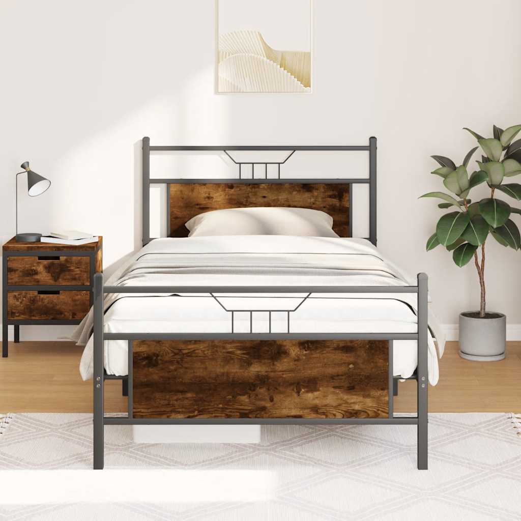 füstös tölgy színű szerelt fa ágykeret matrac nélkül 100x200 cm