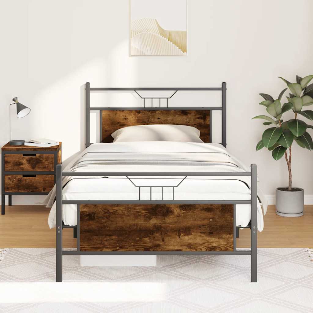 füstös tölgy színű szerelt fa ágykeret matrac nélkül 107x203 cm