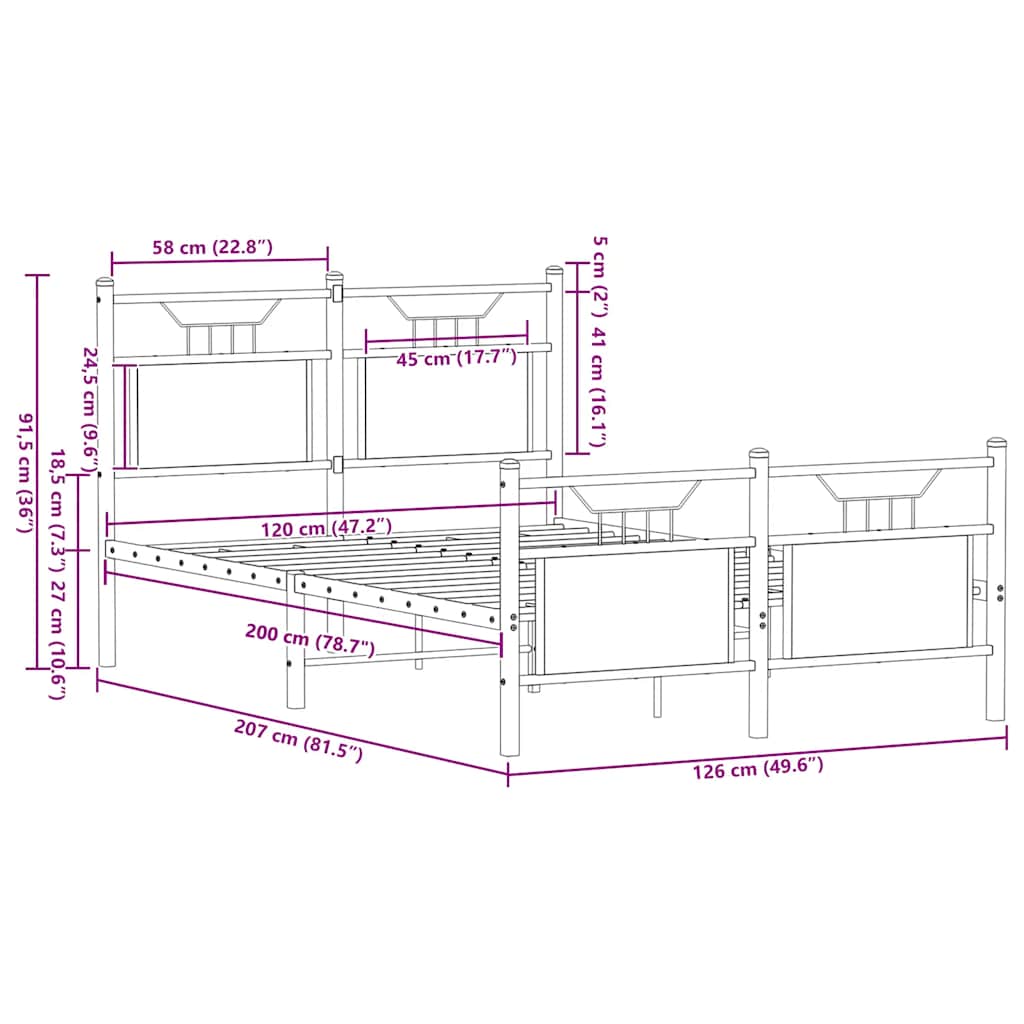 füstös tölgy színű szerelt fa ágykeret matrac nélkül 120x200 cm