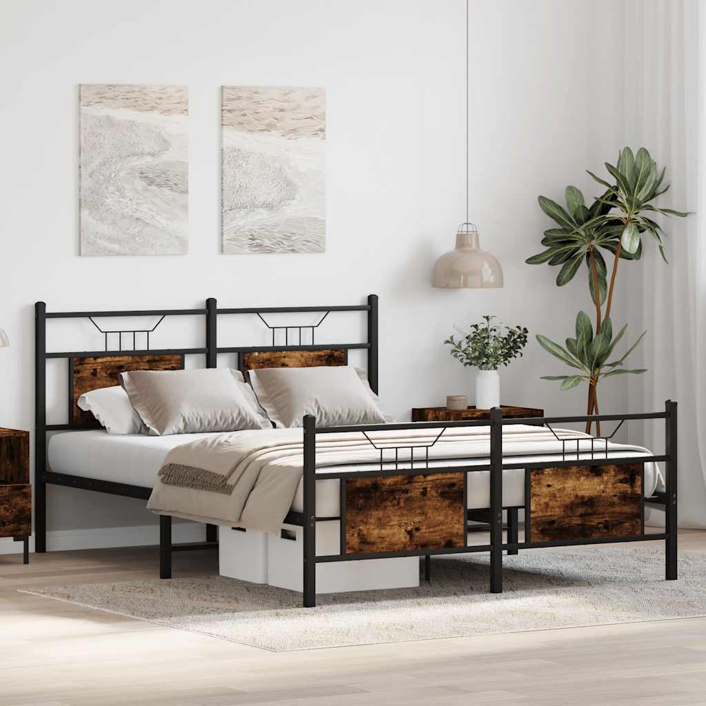 füstös tölgy színű szerelt fa ágykeret matrac nélkül 137x190 cm