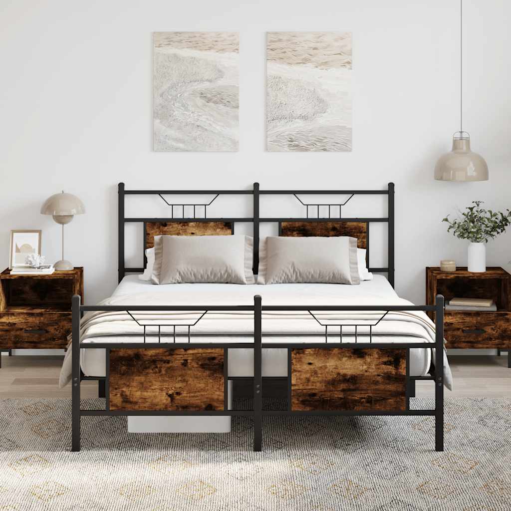 füstös tölgy színű szerelt fa ágykeret matrac nélkül 137x190 cm