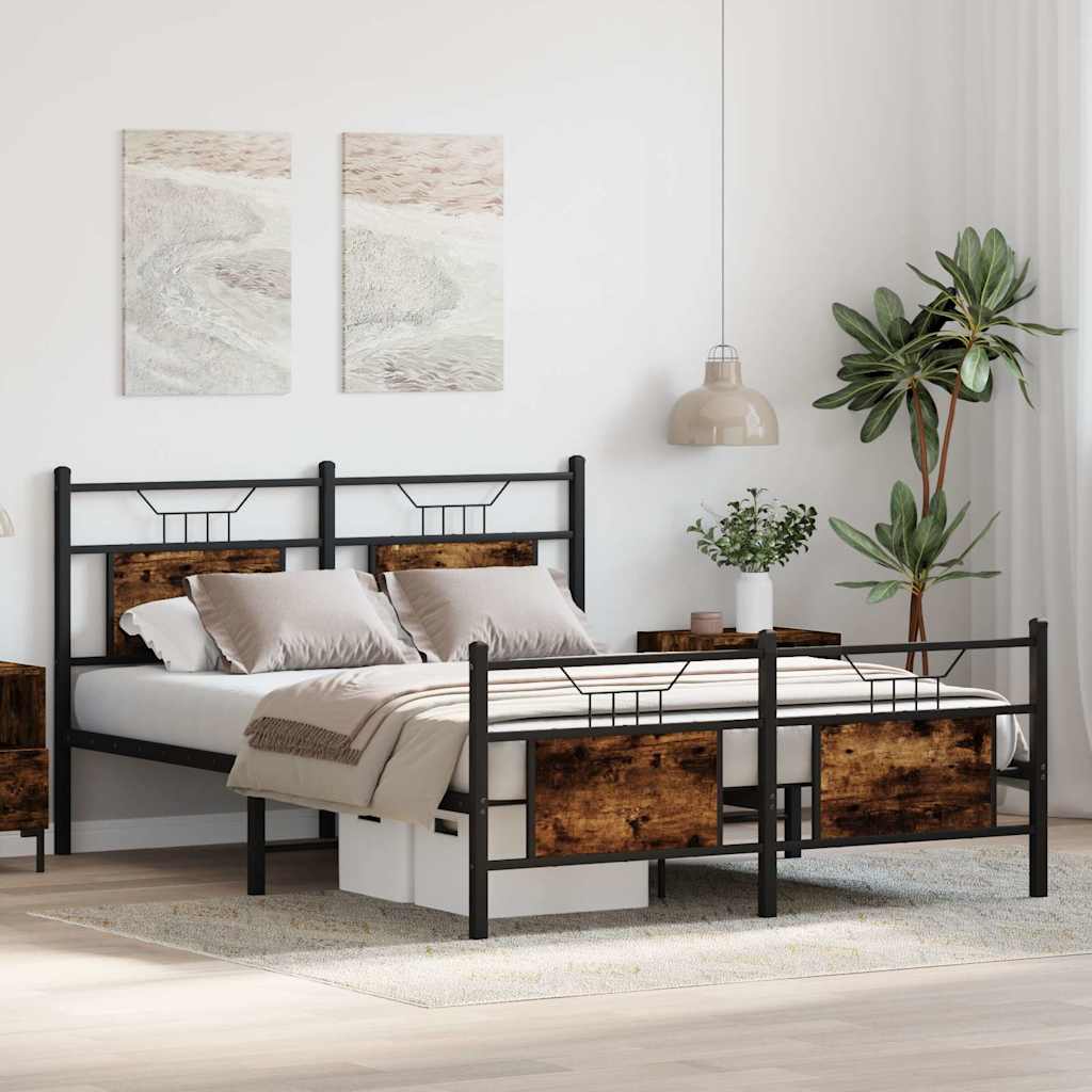 füstös tölgy színű szerelt fa ágykeret matrac nélkül 140x200 cm