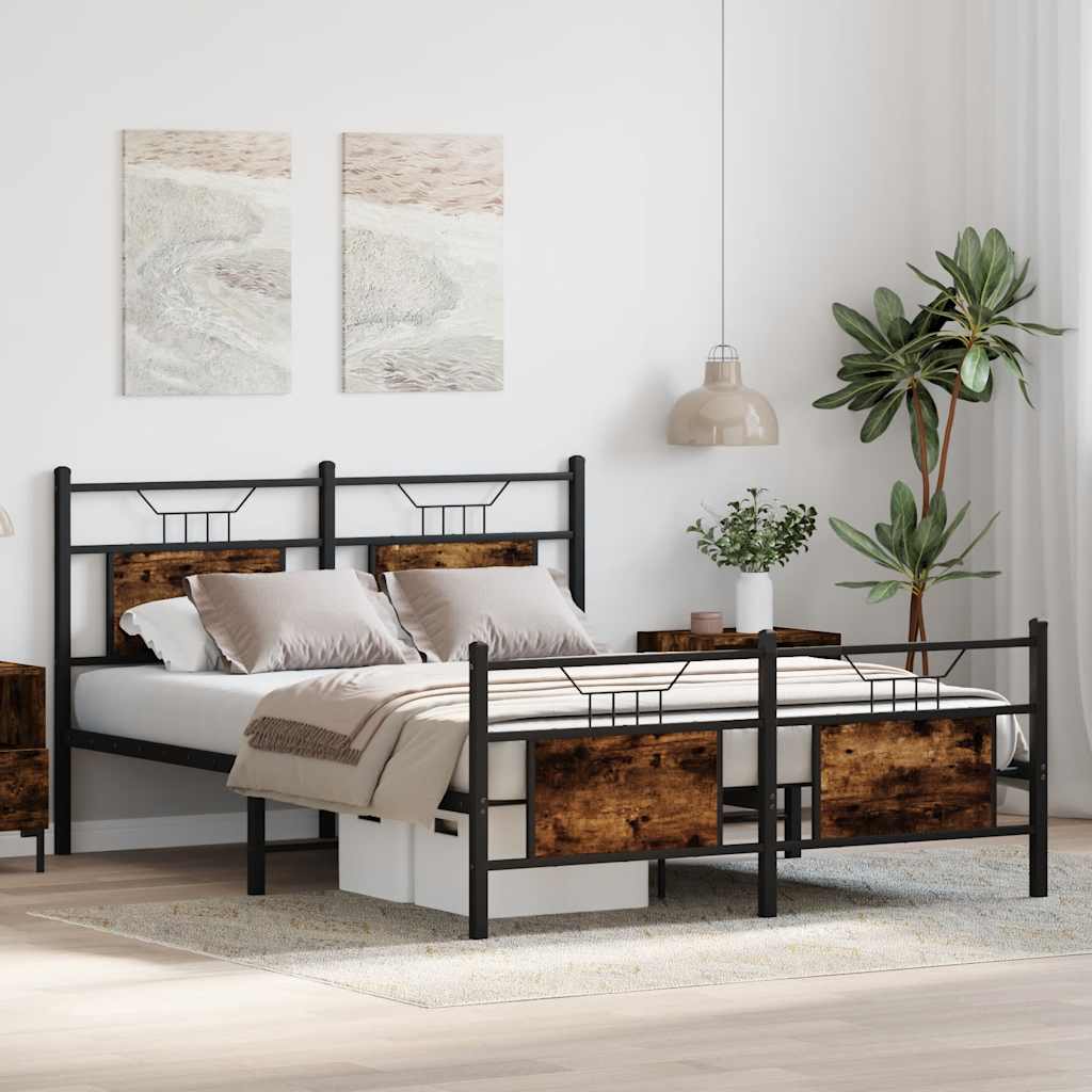 füstös tölgy színű szerelt fa ágykeret matrac nélkül 150x200 cm
