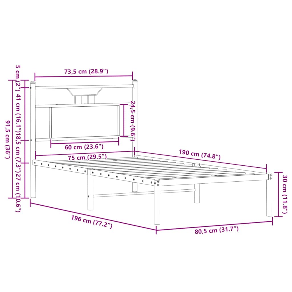 sonoma tölgy színű szerelt fa ágykeret matrac nélkül 75x190 cm