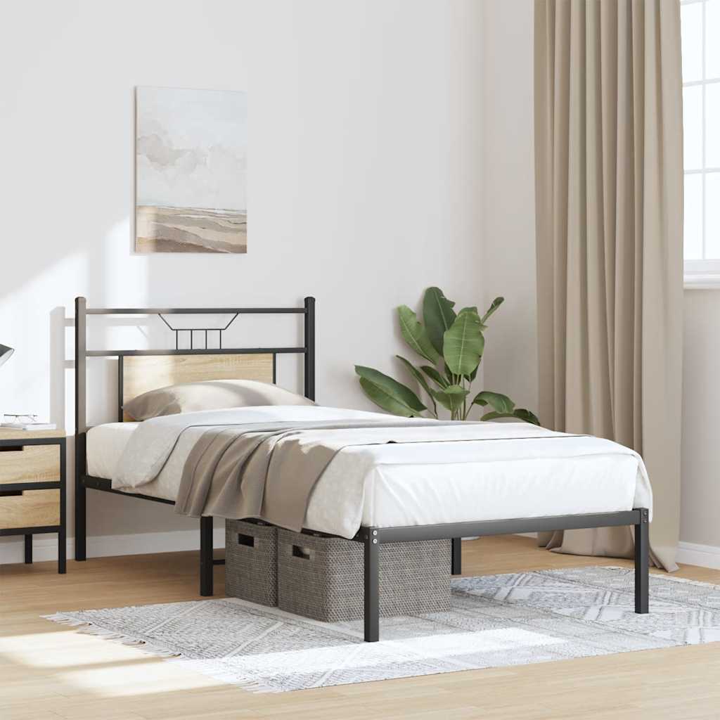 sonoma tölgy színű szerelt fa ágykeret matrac nélkül 80x200 cm