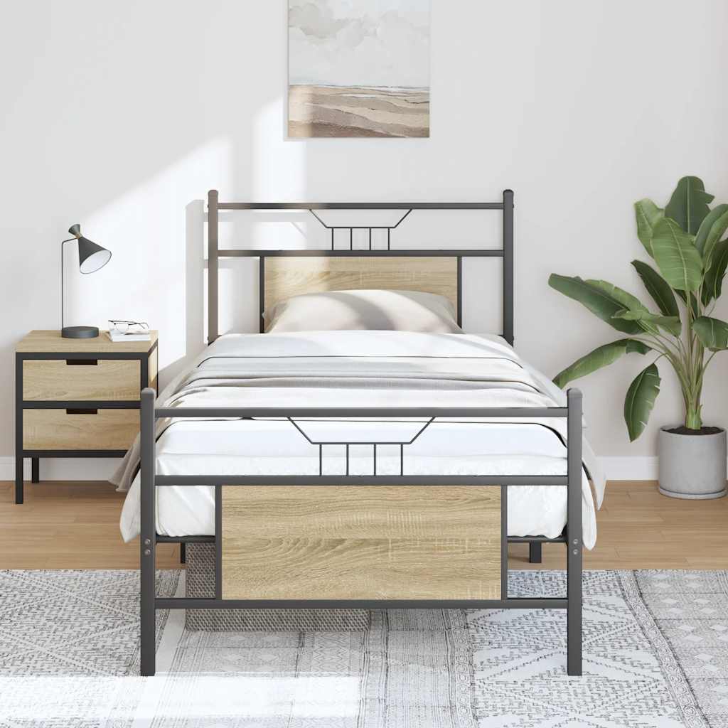 sonoma tölgy színű szerelt fa ágykeret matrac nélkül 80x200 cm