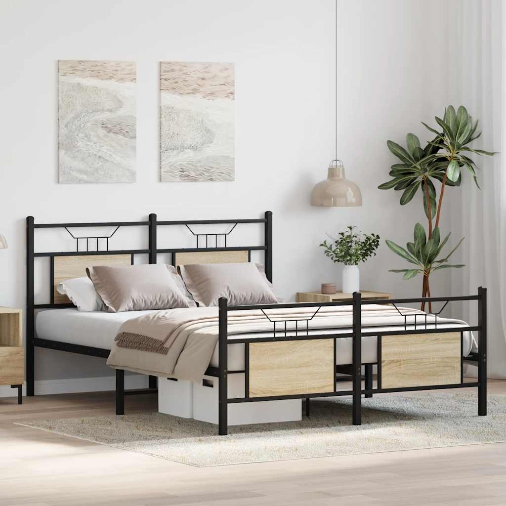 sonoma tölgy színű szerelt fa ágykeret matrac nélkül 137x190 cm