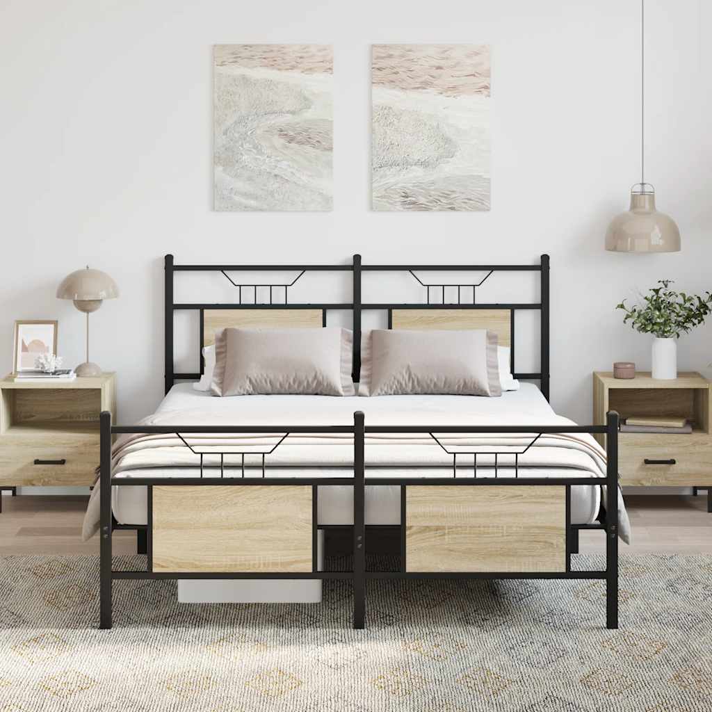 sonoma tölgy színű szerelt fa ágykeret matrac nélkül 150x200 cm