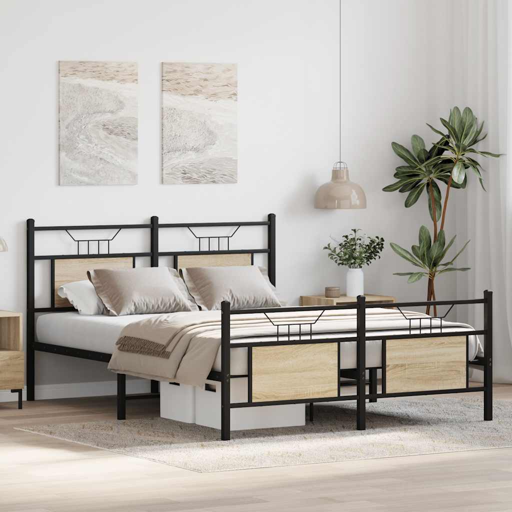 sonoma tölgy színű szerelt fa ágykeret matrac nélkül 150x200 cm