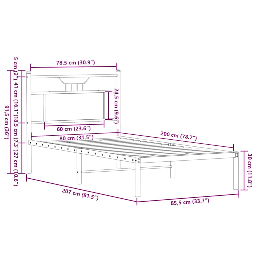 barna tölgy színű szerelt fa ágykeret matrac nélkül 80x200 cm