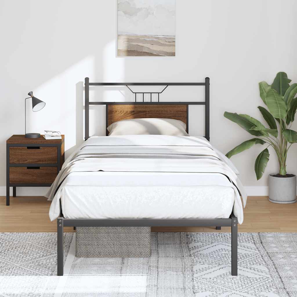 barna tölgy színű szerelt fa ágykeret matrac nélkül 90x190 cm