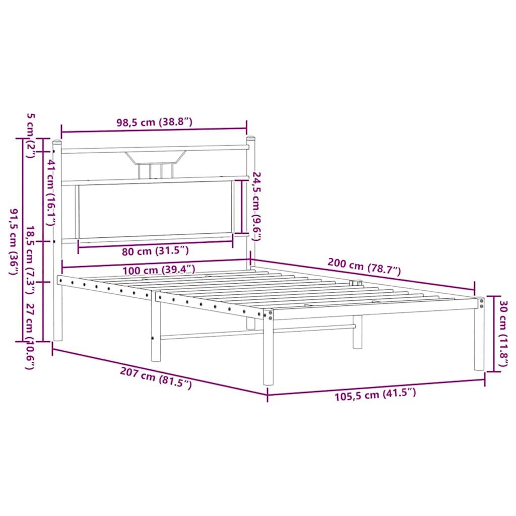 barna tölgy színű szerelt fa ágykeret matrac nélkül 100x200 cm