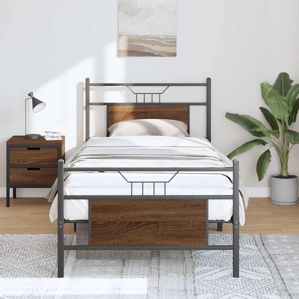barna tölgy színű szerelt fa ágykeret matrac nélkül 90x190 cm