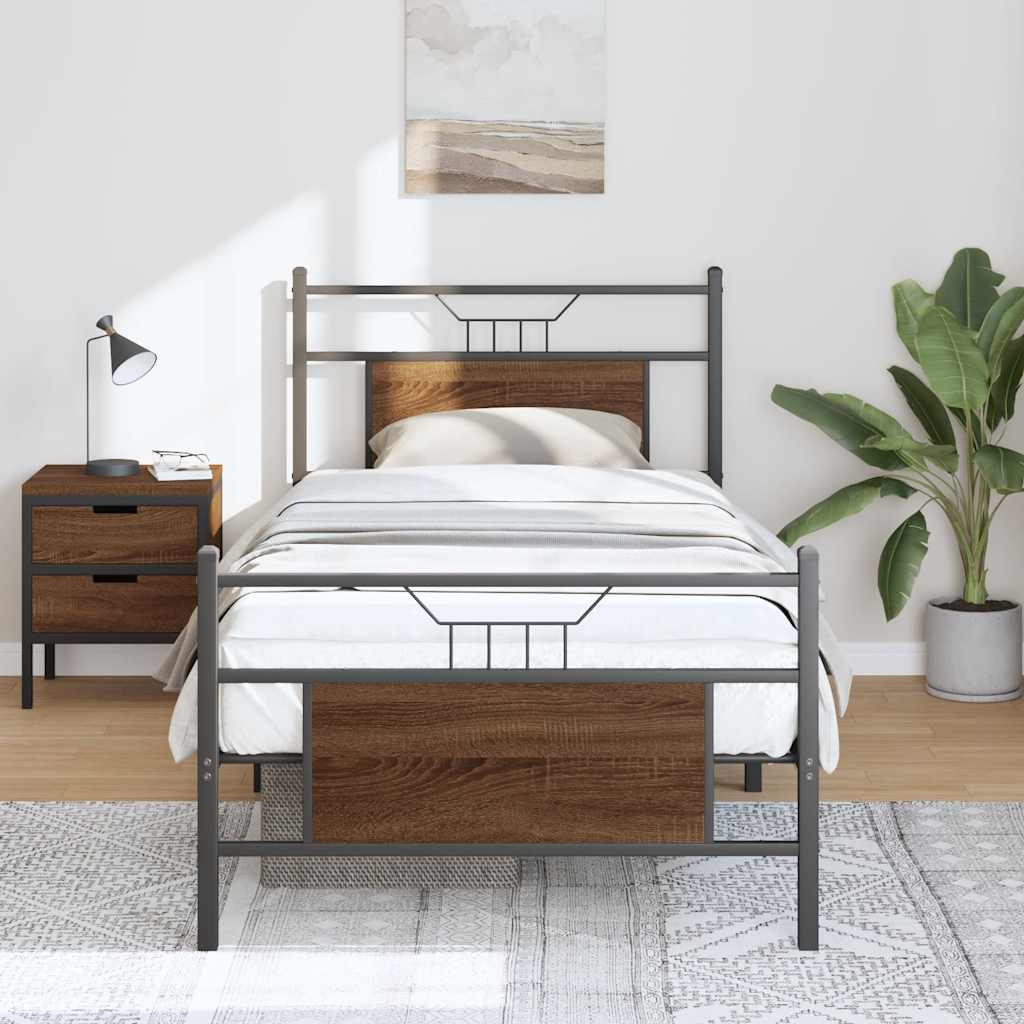 barna tölgy színű szerelt fa ágykeret matrac nélkül 90x200 cm