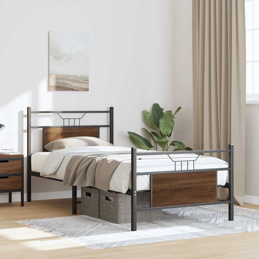 barna tölgy színű szerelt fa ágykeret matrac nélkül 90x200 cm