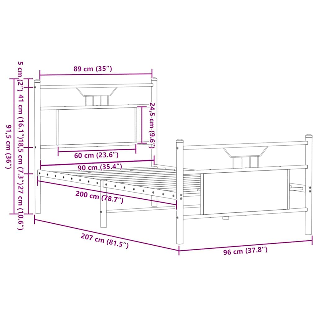 barna tölgy színű szerelt fa ágykeret matrac nélkül 90x200 cm