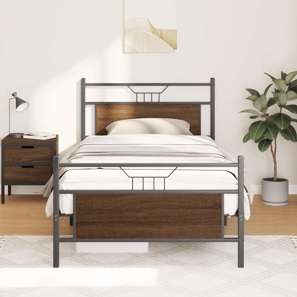 barna tölgy színű szerelt fa ágykeret matrac nélkül 90x190 cm