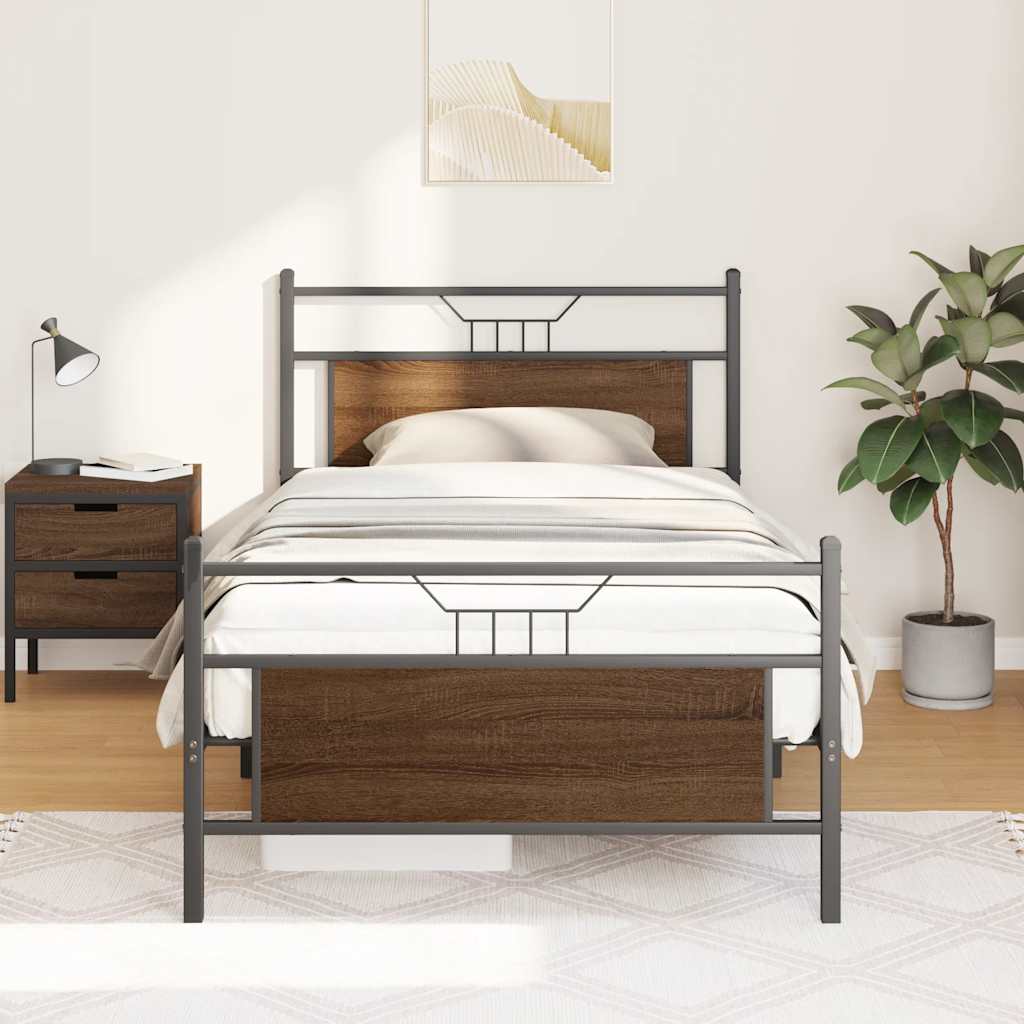 barna tölgy színű szerelt fa ágykeret matrac nélkül 100x200 cm