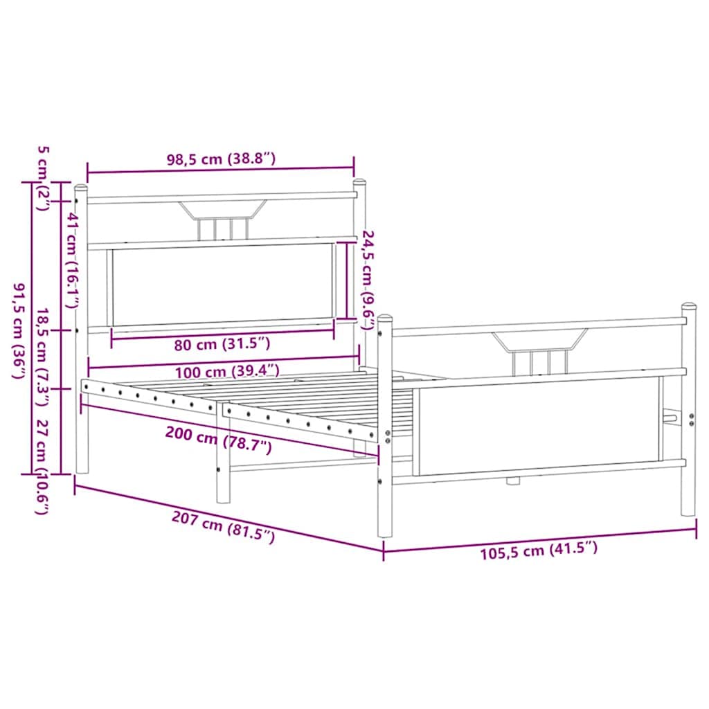 barna tölgy színű szerelt fa ágykeret matrac nélkül 100x200 cm