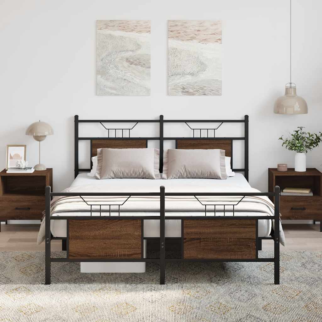 barna tölgy színű szerelt fa ágykeret matrac nélkül 137x190 cm