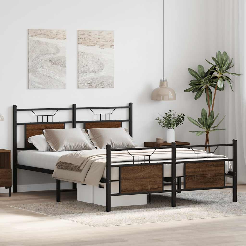 barna tölgy színű szerelt fa ágykeret matrac nélkül 137x190 cm