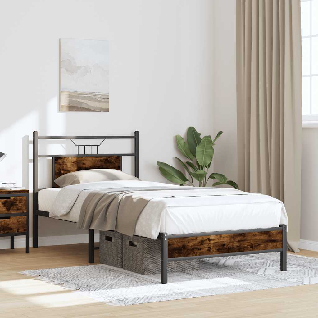 füstös tölgy színű szerelt fa ágykeret matrac nélkül 75x190 cm