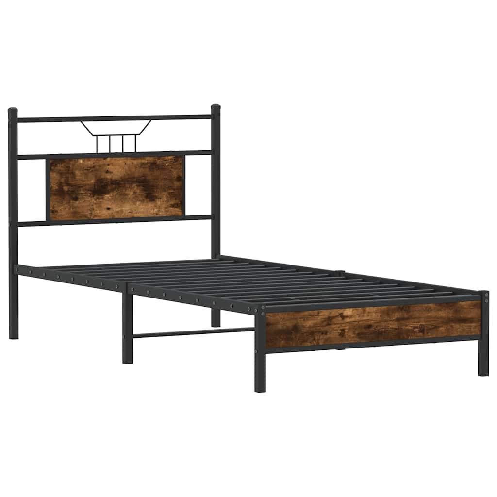 füstös tölgy színű szerelt fa ágykeret matrac nélkül 75x190 cm