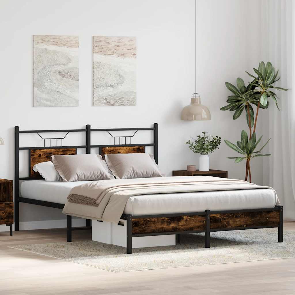 füstös tölgy színű szerelt fa ágykeret matrac nélkül 137x190 cm