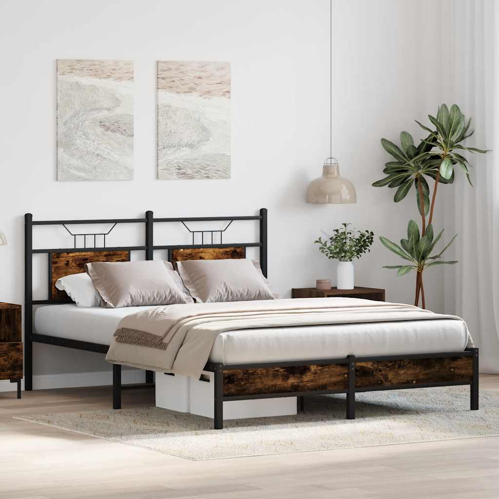 füstös tölgy színű szerelt fa ágykeret matrac nélkül 140x190 cm