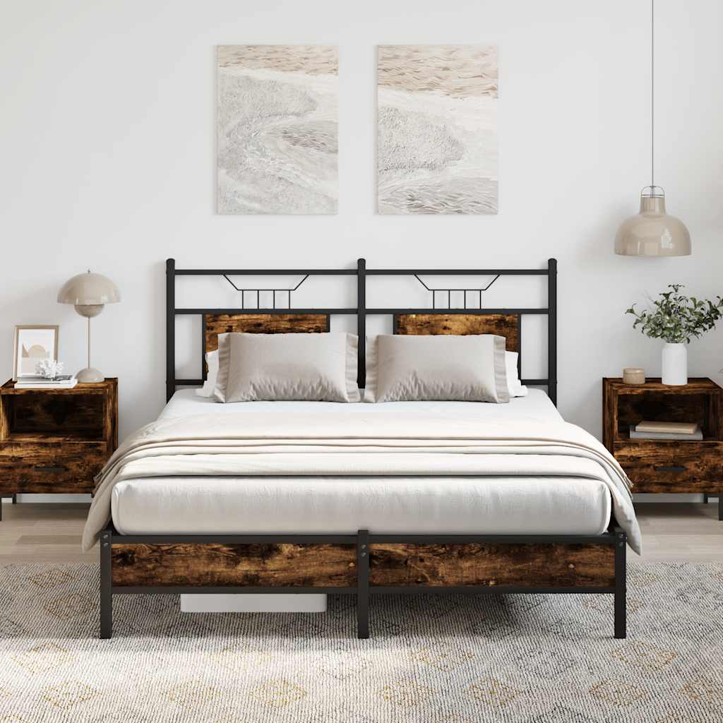 füstös tölgy színű szerelt fa ágykeret matrac nélkül 140x190 cm