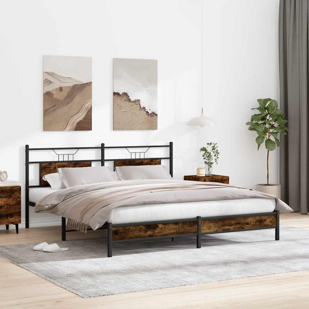 füstös tölgy színű szerelt fa ágykeret matrac nélkül 160x200 cm
