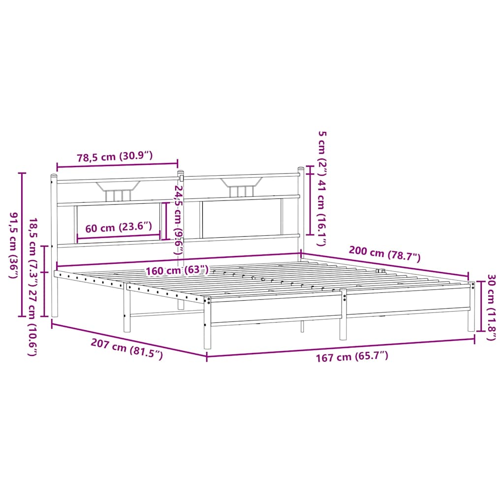 füstös tölgy színű szerelt fa ágykeret matrac nélkül 160x200 cm